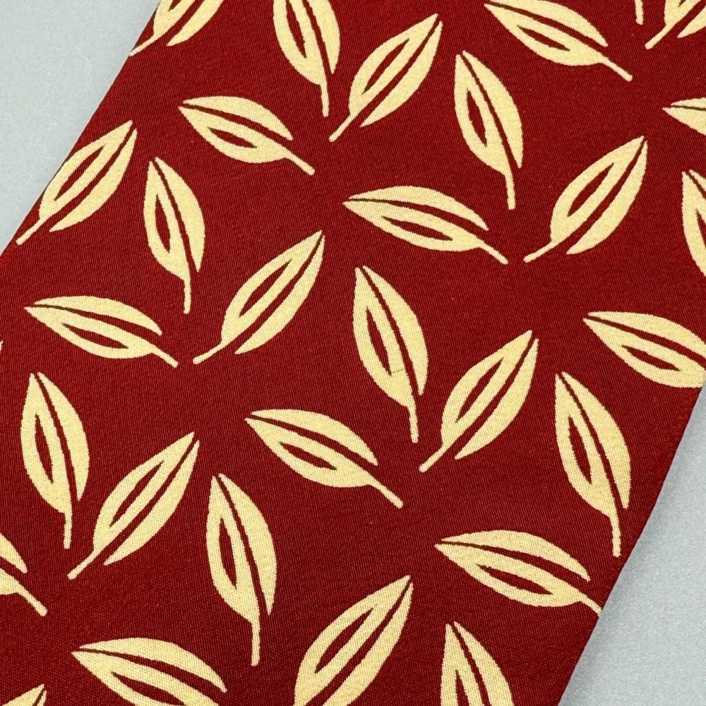 Boss Hugo Boss Tie Mens Red Tan Floral Leaf 100% Silk Necktie‎ Luxury Italy